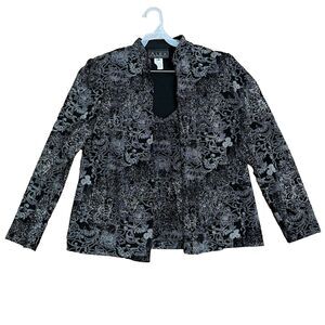 Alex Evenings 2 pc Cardigan & Tank Set Black White Silver Glitter Formal Sz M